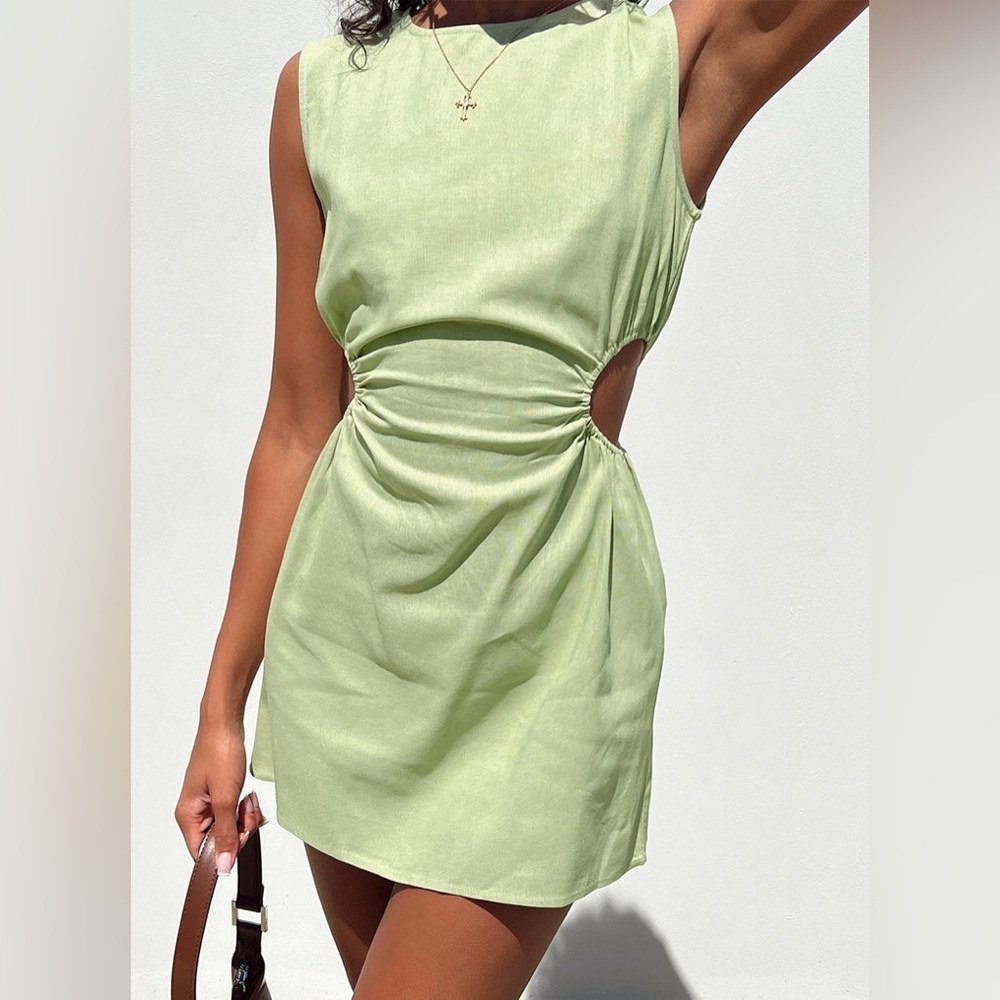 Princess Polly Mayzie Cotton-Linen Mini Dress in Green